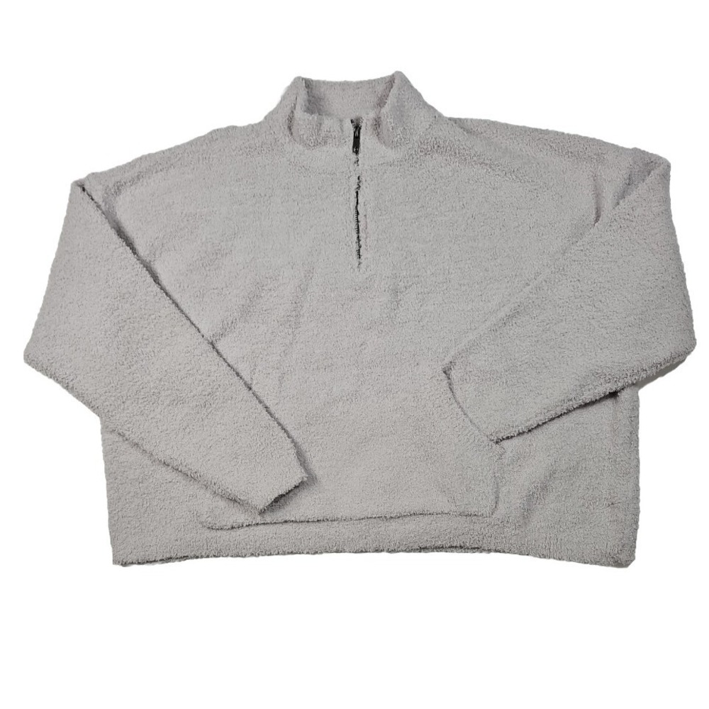 Nordstrom RDI Juniors Light Gray Sherpa Quarter Zip Pullover Sweater Size‎ Large